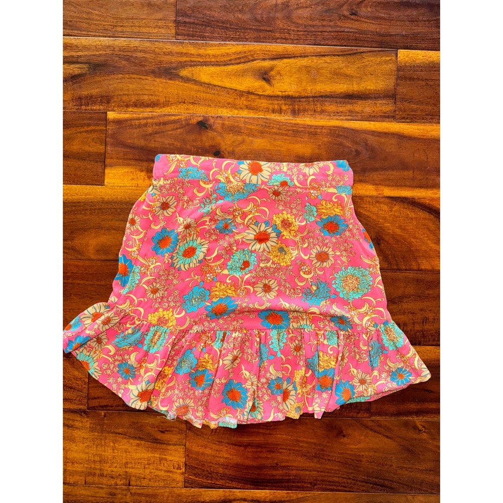 ONeill Womens Skirt XS Pink Floral Ruffle Mini Beach‎ Casual